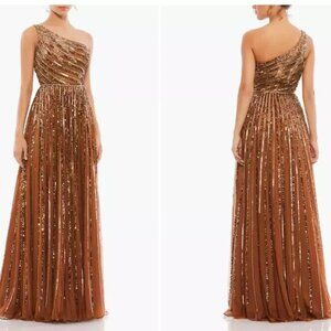 Mac Duggal Copper One-Shoulder Sequin Maxi Gown